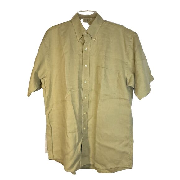 Jos A Bank Linen Shirt Mens Medium  Travelers Collection Button Up tan 100% - Picture 1 of 6